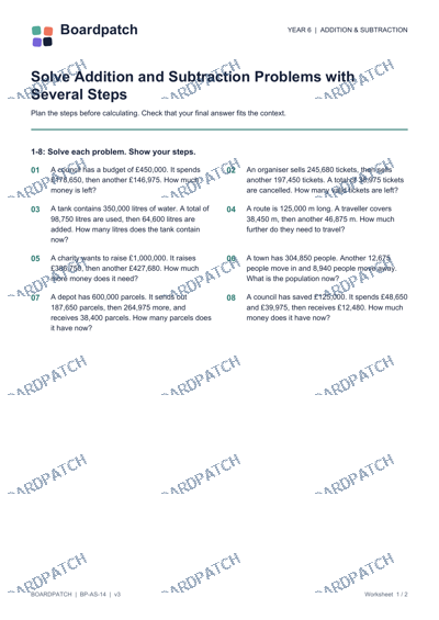 Worksheet preview: Solve Addition and Subtraction Problems with Several Steps