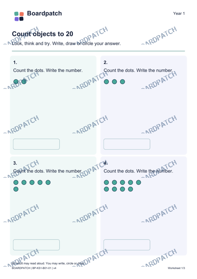Worksheet preview: Count objects to 20