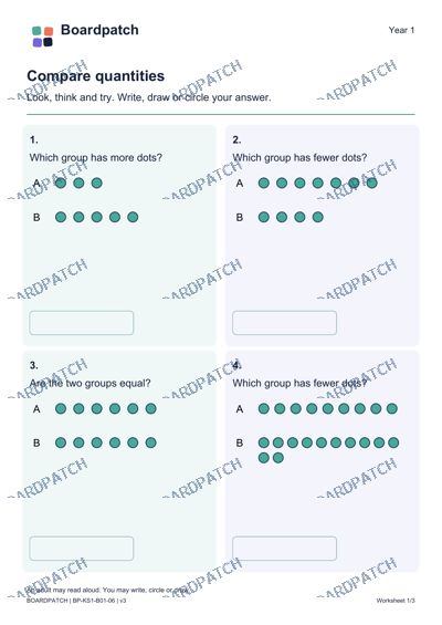 Worksheet preview: Compare quantities
