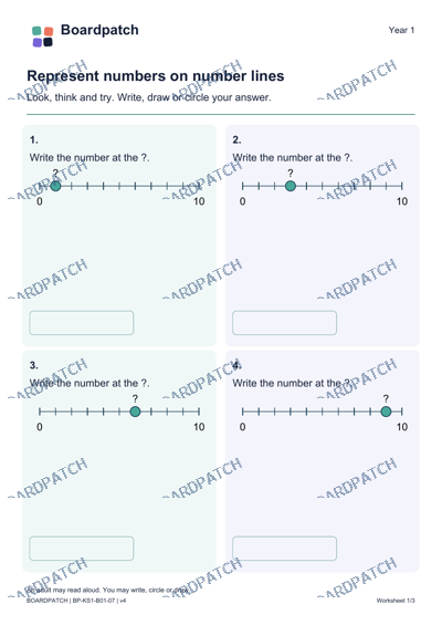 Worksheet preview: Represent numbers on number lines