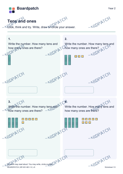 Worksheet preview: Tens and ones