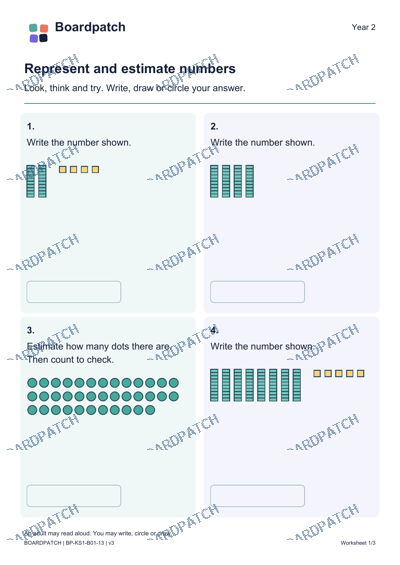 Worksheet preview: Represent and estimate numbers