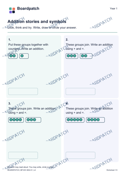 Worksheet preview: Addition stories and symbols