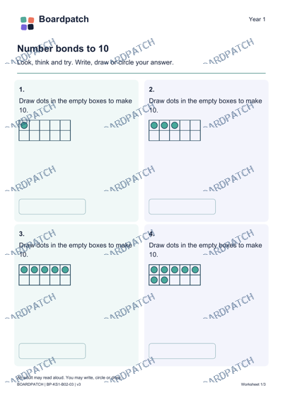 Worksheet preview: Number bonds to 10
