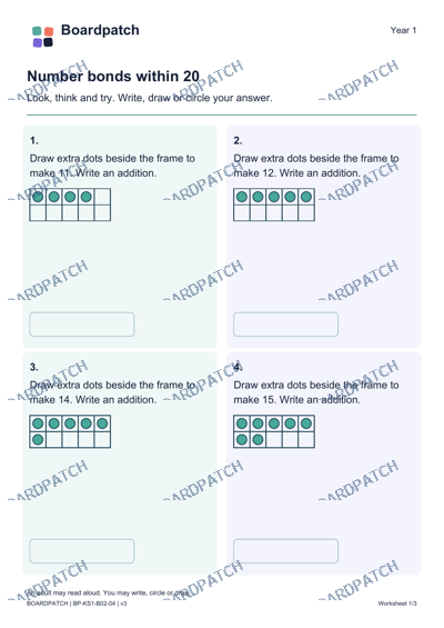 Worksheet preview: Number bonds within 20