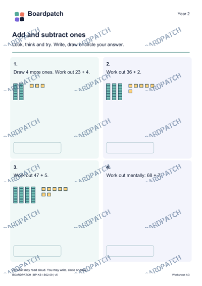 Worksheet preview: Add and subtract ones