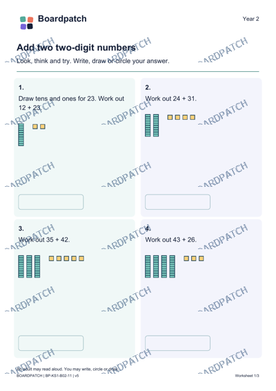 Worksheet preview: Add two two-digit numbers