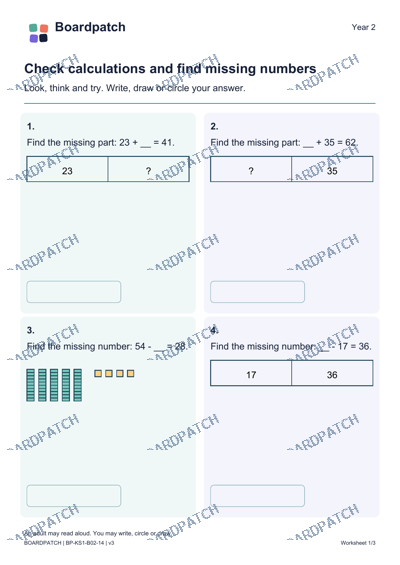 Worksheet preview: Check calculations and find missing numbers