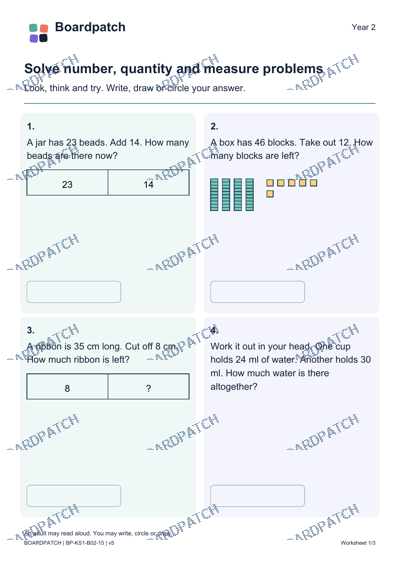 Worksheet preview: Solve number, quantity and measure problems