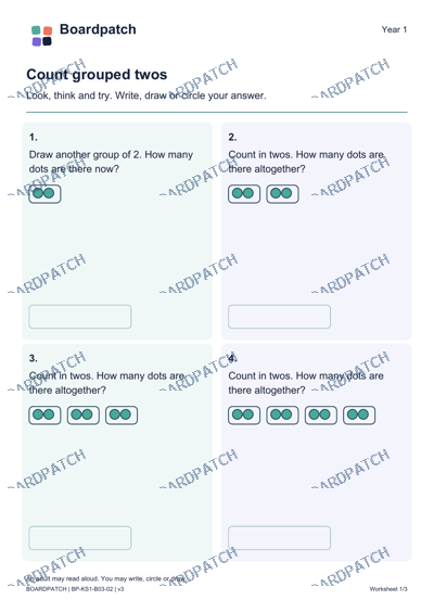 Worksheet preview: Count grouped twos