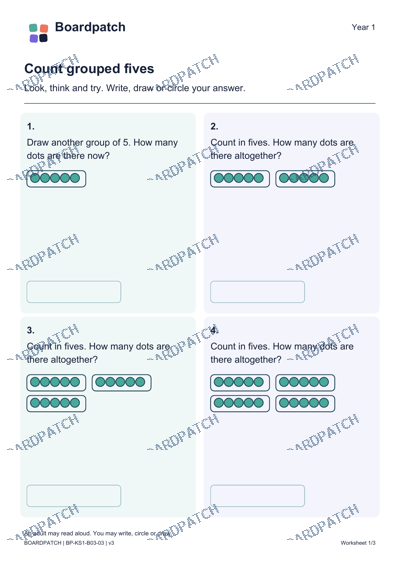 Worksheet preview: Count grouped fives