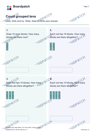 Worksheet preview: Count grouped tens