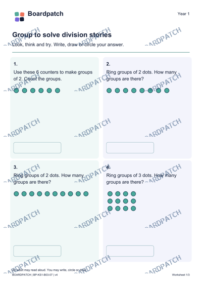 Worksheet preview: Group to solve division stories