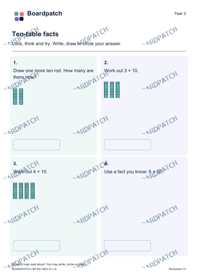 Worksheet preview: Ten-table facts