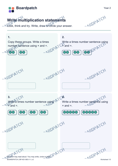 Worksheet preview: Write multiplication statements