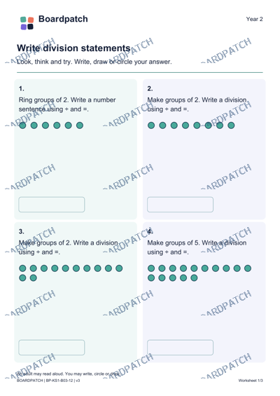 Worksheet preview: Write division statements