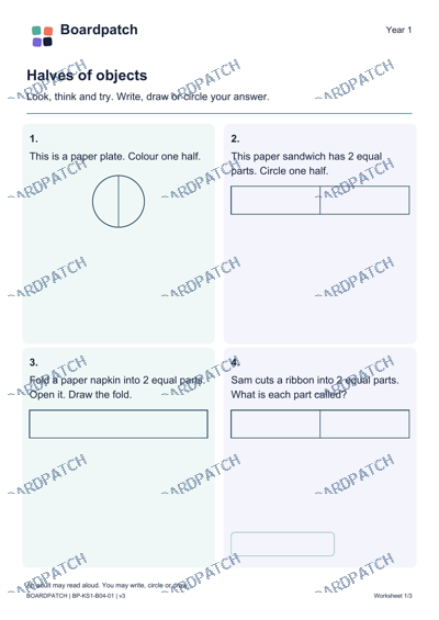 Worksheet preview: Halves of objects