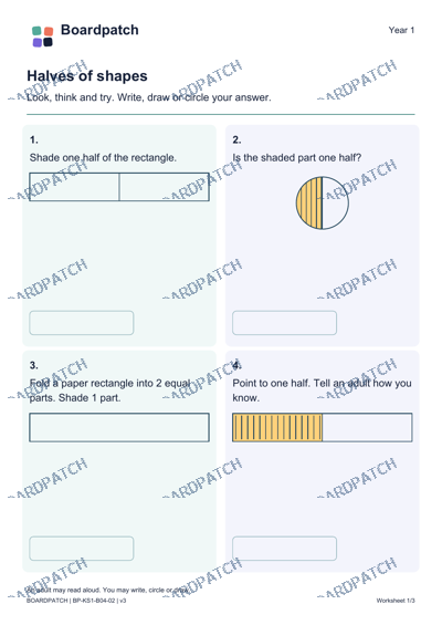 Worksheet preview: Halves of shapes