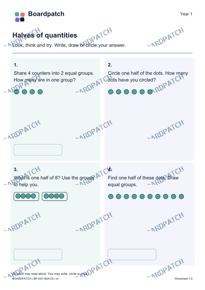 Worksheet preview: Halves of quantities
