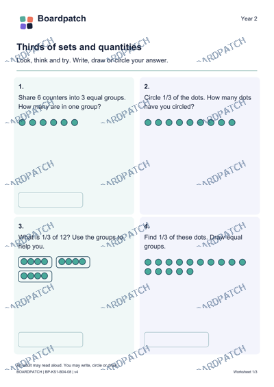 Worksheet preview: Thirds of sets and quantities