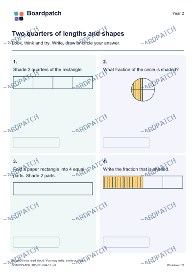 Worksheet preview: Two quarters of lengths and shapes