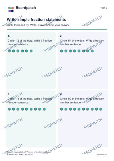 Worksheet preview: Write simple fraction statements