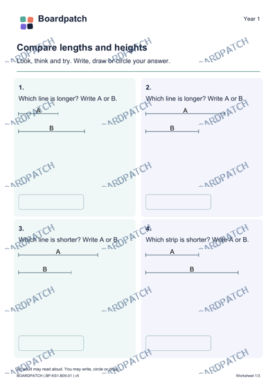 Worksheet preview: Compare lengths and heights