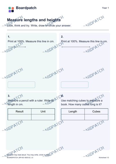 Worksheet preview: Measure lengths and heights