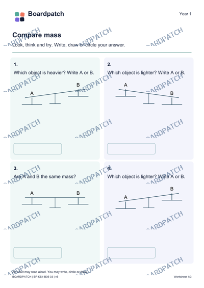 Worksheet preview: Compare mass