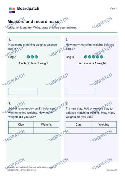 Worksheet preview: Measure and record mass