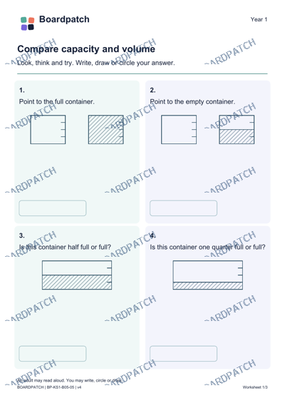 Worksheet preview: Compare capacity and volume