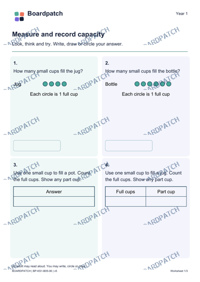 Worksheet preview: Measure and record capacity