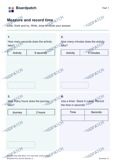 Worksheet preview: Measure and record time