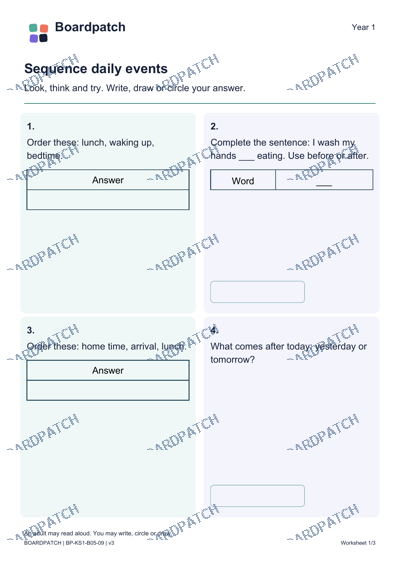 Worksheet preview: Sequence daily events