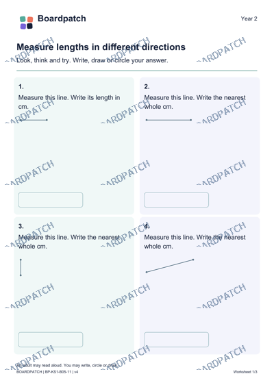 Worksheet preview: Measure lengths in different directions