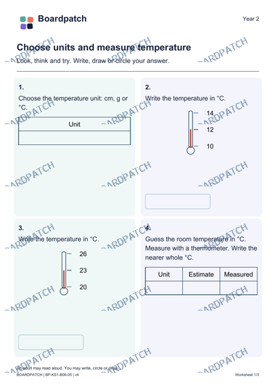 Worksheet preview: Choose units and measure temperature