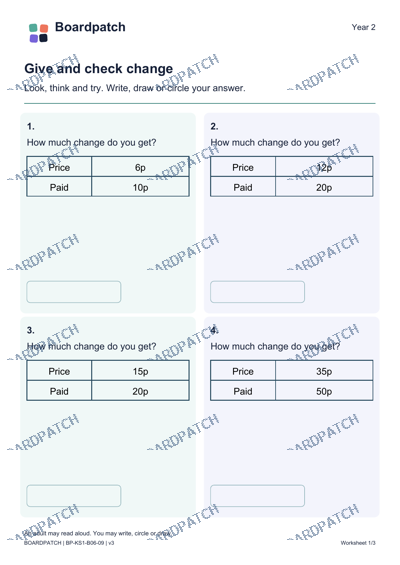 Worksheet preview: Give and check change