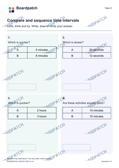 Worksheet preview: Compare and sequence time intervals