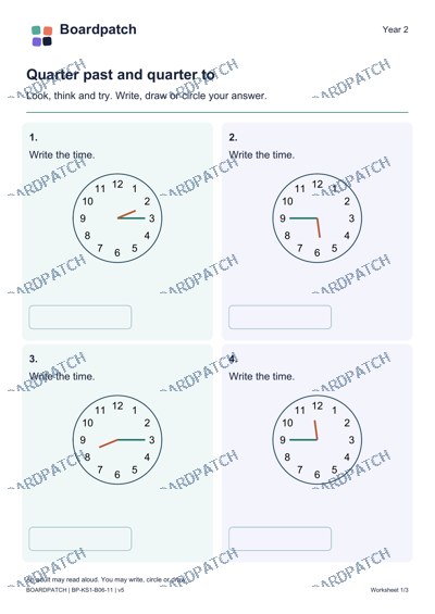 Worksheet preview: Quarter past and quarter to