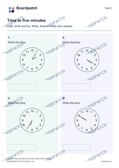 Worksheet preview: Time to five minutes
