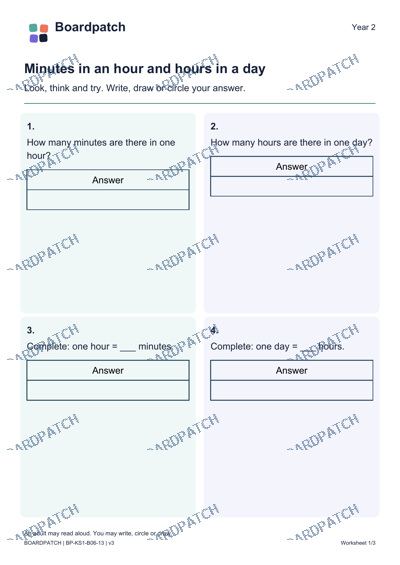 Worksheet preview: Minutes in an hour and hours in a day