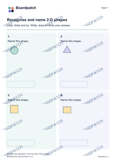 Worksheet preview: Recognise and name 2-D shapes