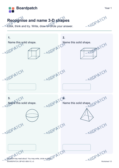 Worksheet preview: Recognise and name 3-D shapes