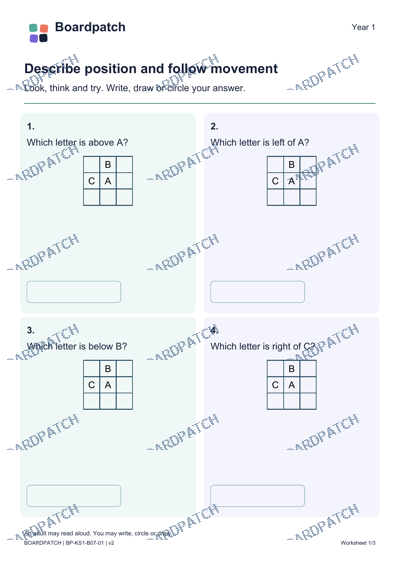 Worksheet preview: Describe position and follow movement