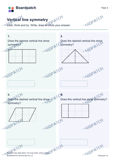 Worksheet preview: Vertical line symmetry