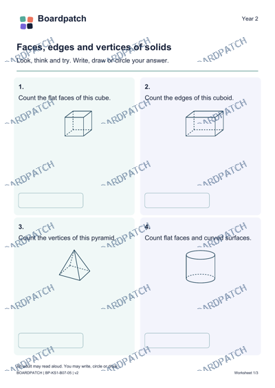Worksheet preview: Faces, edges and vertices of solids