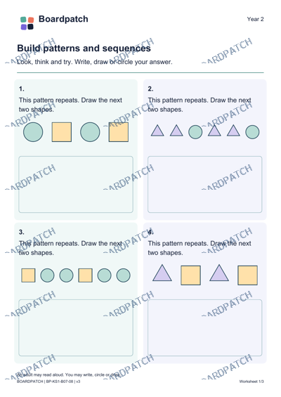 Worksheet preview: Build patterns and sequences