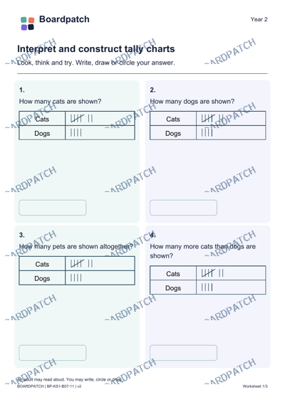 Worksheet preview: Interpret and construct tally charts