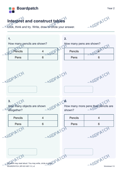 Worksheet preview: Interpret and construct tables