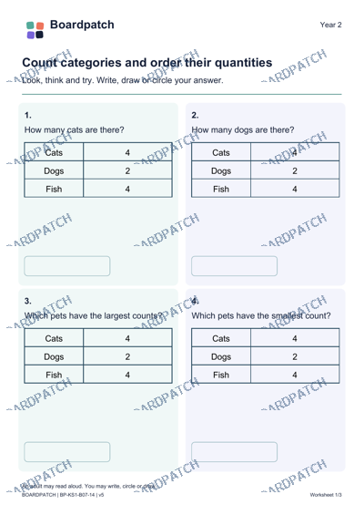 Worksheet preview: Count categories and order their quantities